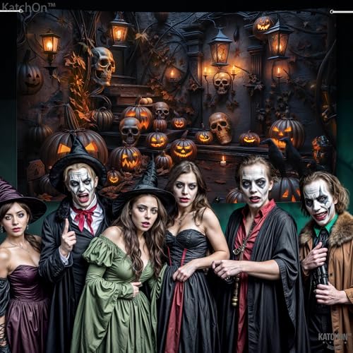 Halloween Backdrop 72x44 Inch - Spooky Haunted Mansion Scene - Orange & Black Variation