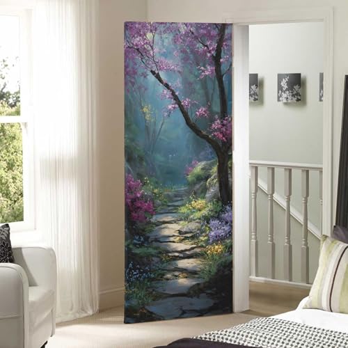 Burbuja Forest Path Door Cover - Stretch Fabric Holiday Porch Decor 35x79 in Variation of THIS listing