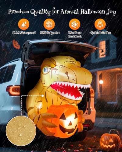 Yellow Trunk or Treat Car Decorations Kit with 4 LEDs - 3.44 FT Inflatable Halloween Decor