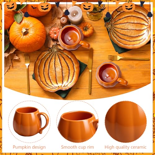 14 oz Pumpkin-Shaped Ceramic Coffee Mug for Fall Halloween Thanksgiving - Halloween Party Decor
