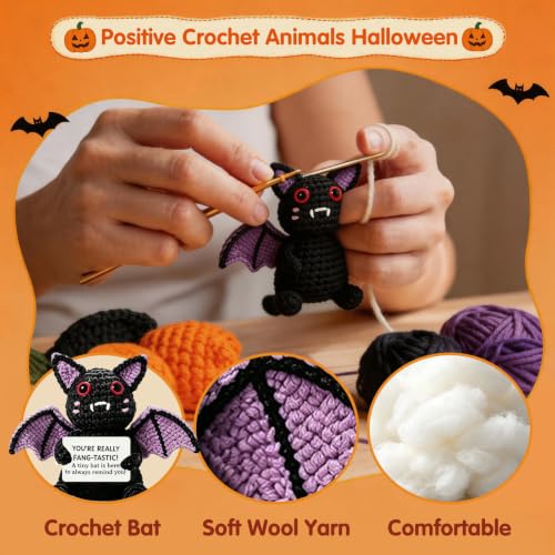 Halloween Crochet Animal Decorations Set - Pumpkin Ghost Bat, 3 Pieces