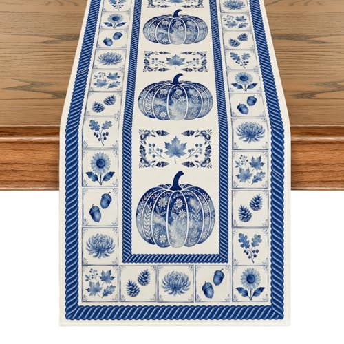 Artoid Mode 13x108 Inch Fall Table Runner Blue for Home & Party Decor