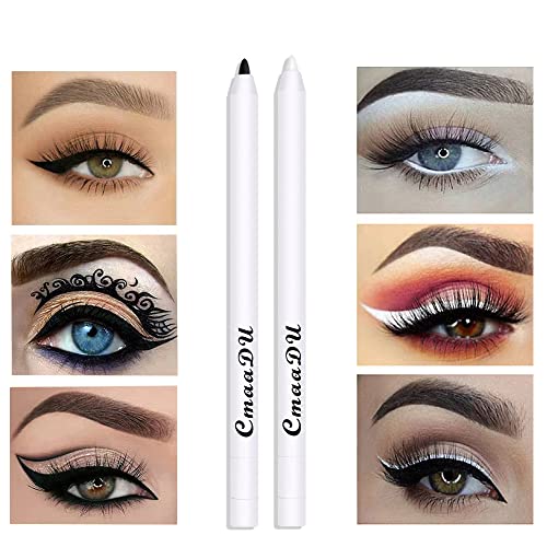 Black & White Eyeliner Pencil Set with Sharpener - Waterproof, High Pigment, Quick Dry