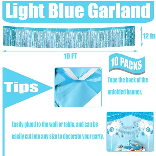 Light Blue Foil Fringe Garland 10 Feet Party Streamers for Wedding Birthday Halloween