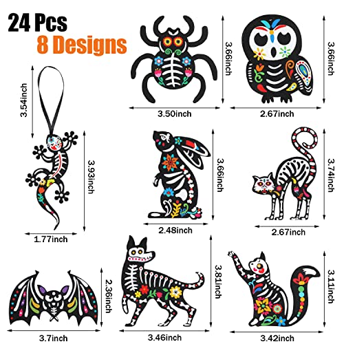 Dia De Los Muertos Felt Ornaments - Mexican Skeleton Halloween Decorations, Pack of 2