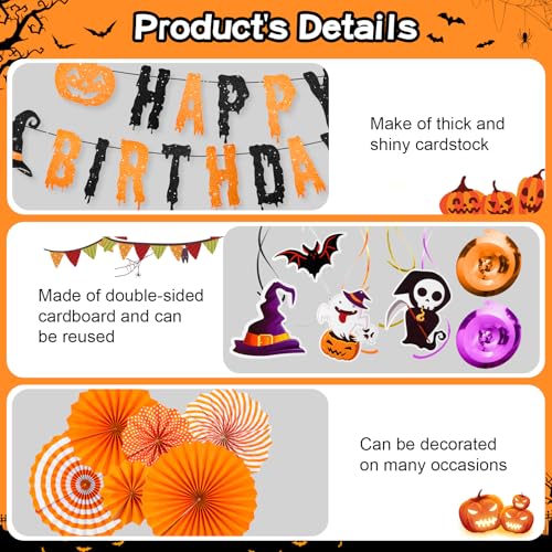 Halloween Birthday Banner Decorations Set - Black & Orange Party Decor