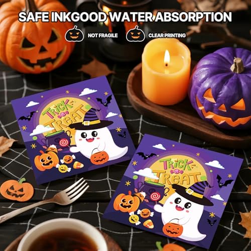 Halloween Paper Plates and Napkins Set - 50 Pieces, Festive Pumpkin & Ghost Design