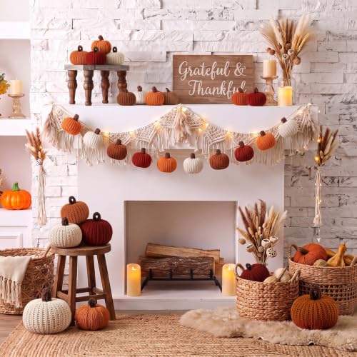 Rustic Fall Pumpkin Garland Crochet Thanksgiving Decor - 8.2 ft Colorful