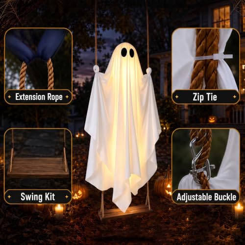 Large 5FT Hanging Ghost Decor with Remote Lights for Halloween Outdoors