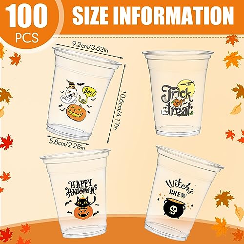Halloween Disposable Plastic Cups Bulk - Pumpkin Design, 12oz, 100 Pack