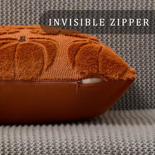Fall Pumpkin Pillow Covers 18x18 Inches Rust Brown Set of 2 Autumn Decor