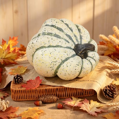 Artificial Green Pumpkin for Fall Decor 11.2" Cream Green Round Variation