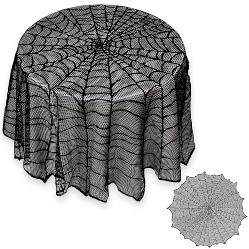 Spiderweb Lace Halloween Tablecloth - 51 Inch Round Black Indoor Decor
