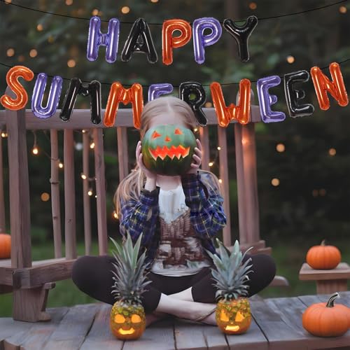 Summerween Balloons Banner - Tropical Beach Party Decorations, 16 Inch Letter Balloons