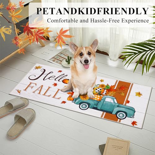Fall Kitchen Rug Set of 3 with Pumpkin & Striped Variations – Washable Non-Slip Rugs for Kitchen & Entryway