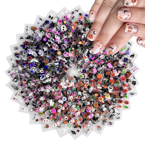 Halloween Nail Stickers 3D Embossed Ghost Pumpkin Web & Skull Design Style-18