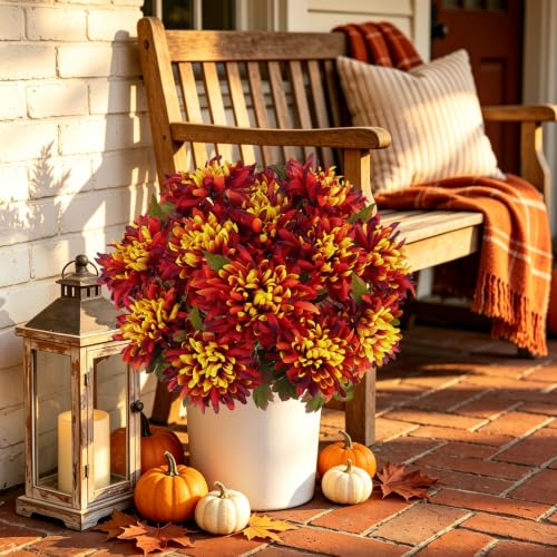 2PCS Fall Artificial Mums for Cemetery & Outdoor Decor - Orange
