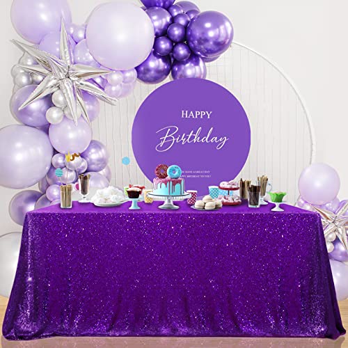 Purple Sequin Tablecloth 50x50 Inch Square Glitter Table Cover for Events & Parties