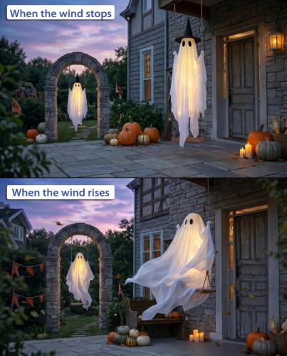 Outdoor Hanging Ghost Decoration 5FT with Swing & Remote Lights