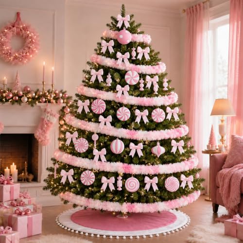 Pink & White Christmas Garland Tree Decor Set - Sand Worm Theme, 40 Pieces