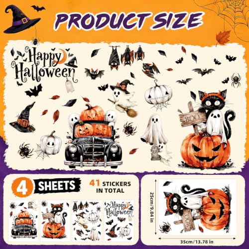 Halloween Window Clings - Black Cat Pumpkin Glass Decoration, Static Reusable