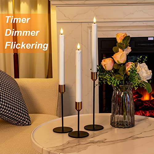48 Pcs Flameless Taper Candles with Remote Dimmer - White, 9.6 Inches - Pack of 48