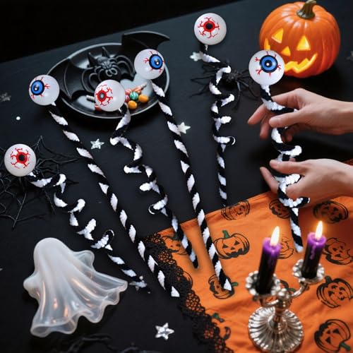 Halloween Eyeball Picks Black & White, Bendable Wool Floral Picks for Party Decor