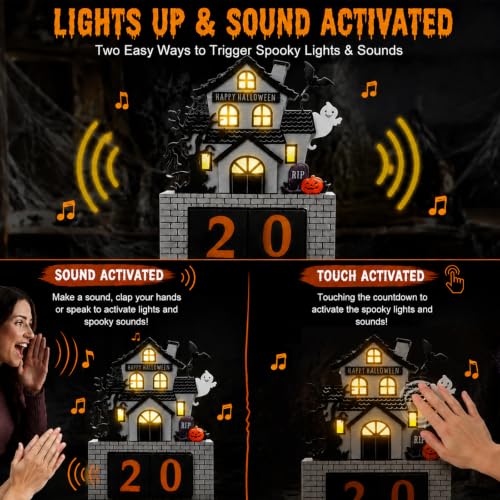 Halloween Countdown Calendar with Ghost Sound & Light Indoor Decor
