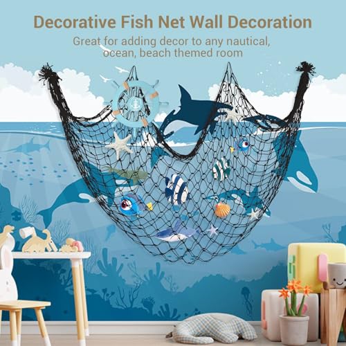 Large Fish Net Decorations for Party - Black Nautical Decor 80x40in - 1 Pack