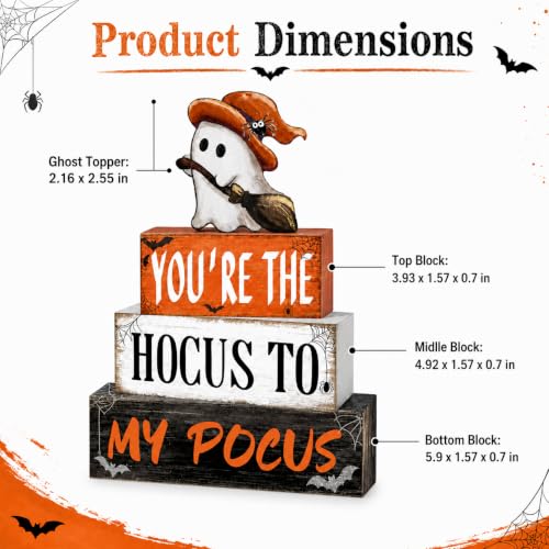Halloween Wooden Table Sign Decor Set - Ghost Witch Bats Spiders Farmhouse Style