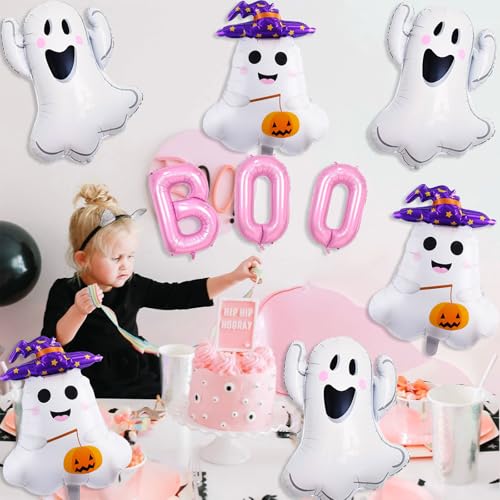 Halloween Pink Foil Balloons Set - Boo Ghost Pumpkin Party Decorations