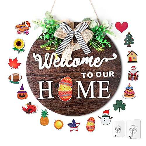 Interchangeable Welcome Sign for Front Door - Seasonal Holiday Decor, 12-inch Wall Hanging