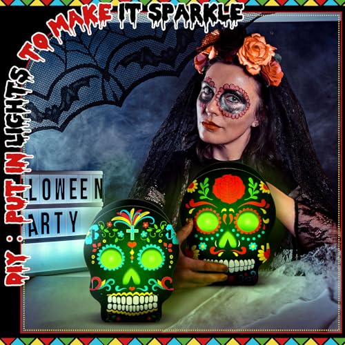 Halloween Sugar Skull Wooden Candy Box Set - Spooky Decor & Storage