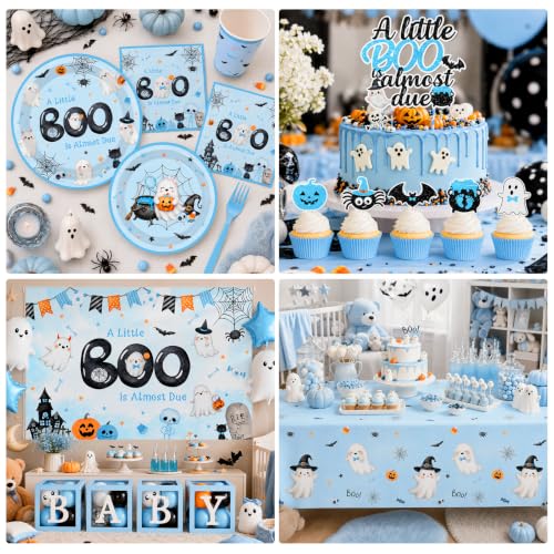 Halloween Baby Shower Decorations Set - 268Pcs Little Boo Is Almost Due Party Supplies for Boys