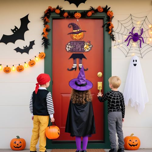 Halloween Door Decorations Pumpkin Witch Sign for Front Door & Yard