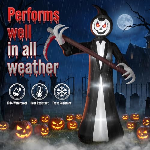 10FT Inflatable Halloween Grim Reaper with Rotating Head & LED Lights