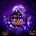 Purple Pumpkin Halloween Wreath with Lights - 15.7 Inch Timer Decor