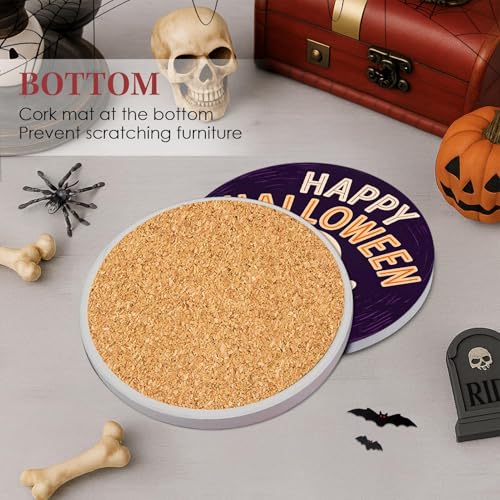 Halloween Ghost Coasters Set of 6 with Purple Witchy Variation - Ceramic Drink Mats