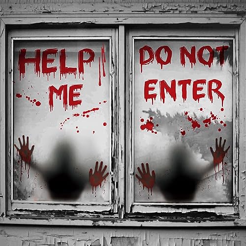 Halloween Bloody Handprint & Footprint Window Clings - Creepy Decorations, 4 Sheets, Large Size | Variation: Bloody Handprint Footprints Clings