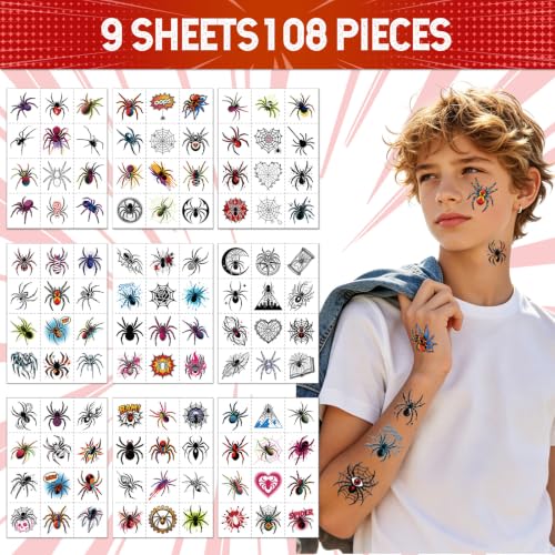 108-Piece Glitter Spider Temporary Tattoos for Kids & Adults Halloween Party Favors