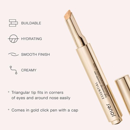 Jouer Essential High Coverage Concealer Pen - Brightening Under Eye Concealer for Dark Circles - Hydrating Formula with Hyaluronic Acid & Vitamin E