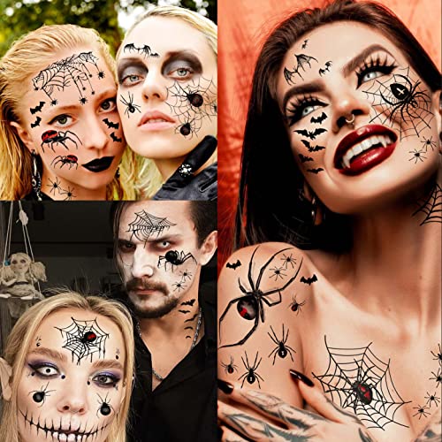 Halloween Spider Web Face Tattoo Stickers - Black, 9 Sheets for Adults & Kids