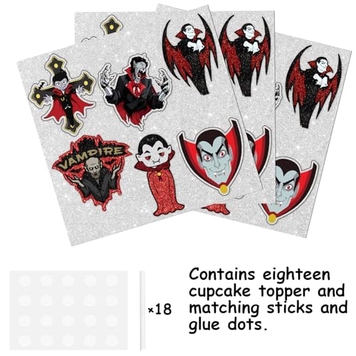 Vampire Dessert Cupcake Toppers Glitter Halloween Party Decorations 18pcs