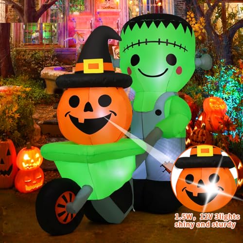 6.1FT Halloween Inflatable Frankenstein with Pumpkin Cart Outdoor Decor - Waterproof, LED Lights