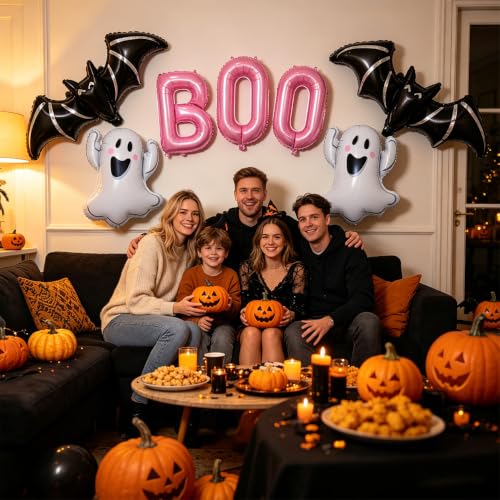 Halloween Foil Balloons Set with Ghost, Bat & Boo Letter Decor - 16 Inch