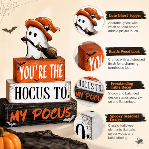 Halloween Wooden Tiered Tray Decor Set with Ghost Signs and Spooky Accents