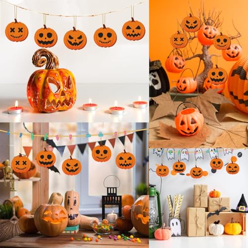 Halloween Pumpkin Wooden Ornaments - 24 Pieces, Spooky Pumpkin Wall Decor - Variation Halloween -5