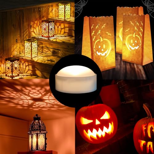 6PCS White Halloween Pumpkin LED Candles with Timer & Remote - Battery Operated