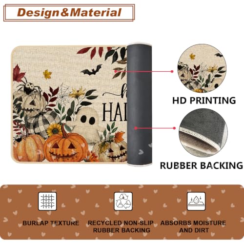 Halloween Door Mat Pumpkin Ghost Spider Web Welcome Doormat 17x29 Inch - Ghost Pumpkins Variation