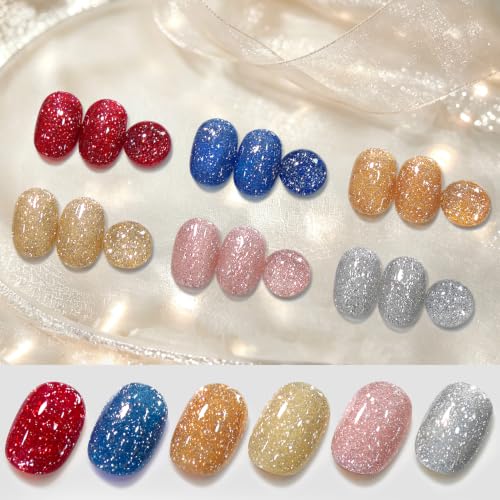 Snowbell Chime Christmas Reflective Glitter Gel Polish Set - 6 Colors with Variation